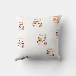 Coussin de jet mignon chat Meow | Coussin kawaii c