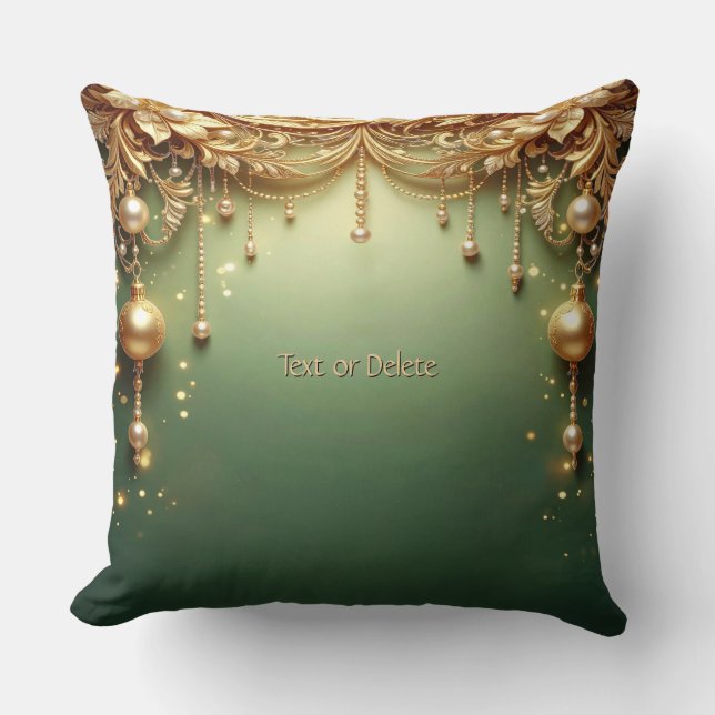 Coussin de jet orné de doré vert festif (Recto)