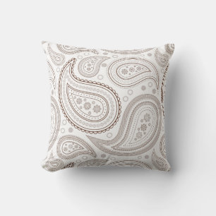 Coussin de jet Paisley marron sur fond blanc
