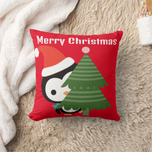 Coussin de jet personnalisé pingouin de Noël migno