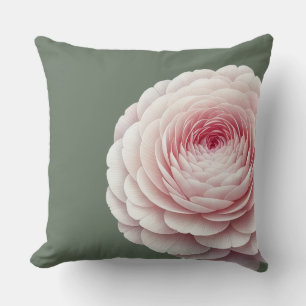 Coussin de jet romantique vert sauge et floral ros