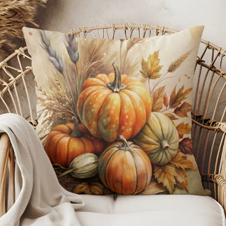 Coussin de jet Rustique Citrouilles & Feuilles Boh