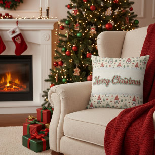 Coussin de jet scandinave cosy avec lutin de Noël