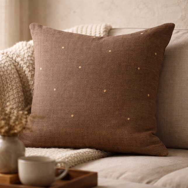 Coussin de jet Taupe Rustic Hearth (Dark taupe woven texture print with subtle gold sparks, grounded layers for warm hearth spaces)