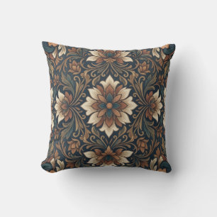 Coussin de jet vintage boho damask à motif de méda