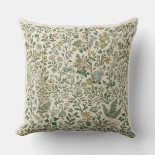 Coussin de jet vintage botanique Prairie de fleurs