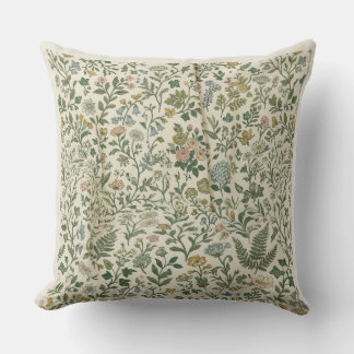 Coussin de jet vintage botanique Prairie de fleurs
