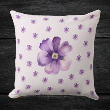 Coussin de jet violet floral aquarelle