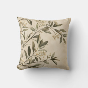 Coussin de jeté à branche d'olive botanique