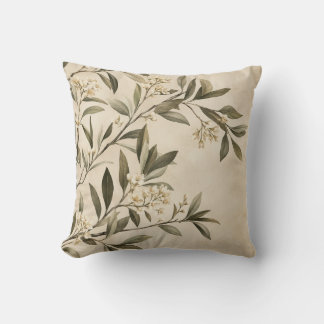 Coussin de jeté à branche d'olive botanique