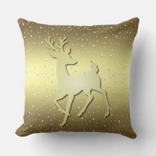 Coussin de jeté de vacances enneigé de renne doré
