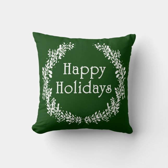 Coussin de Joyeuses Vacances Vertes et Blanches (Recto)
