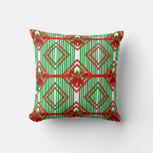 Coussin de la boîte à rayures rouge et verte de No