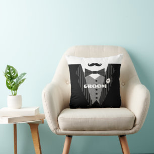Coussin de la Cravate noire Mustache Tuxedo de Gro