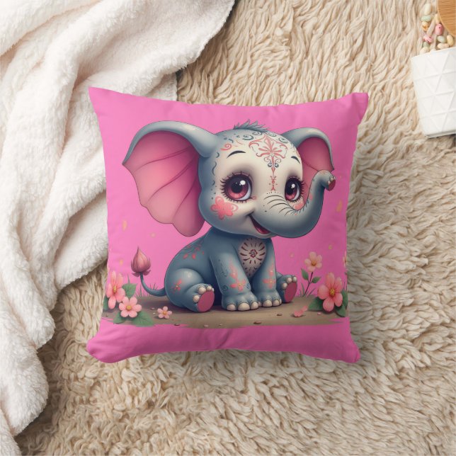 Coussin de lancer éléphant rose (Couverture)