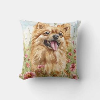 Coussin de Lancer Pomeranian – Aquarelle