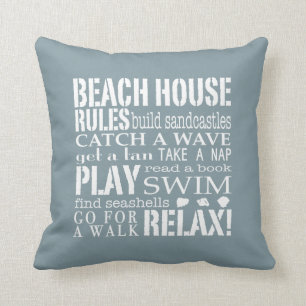 Coussin de l'Carré de Denim Blue Beach House Rule