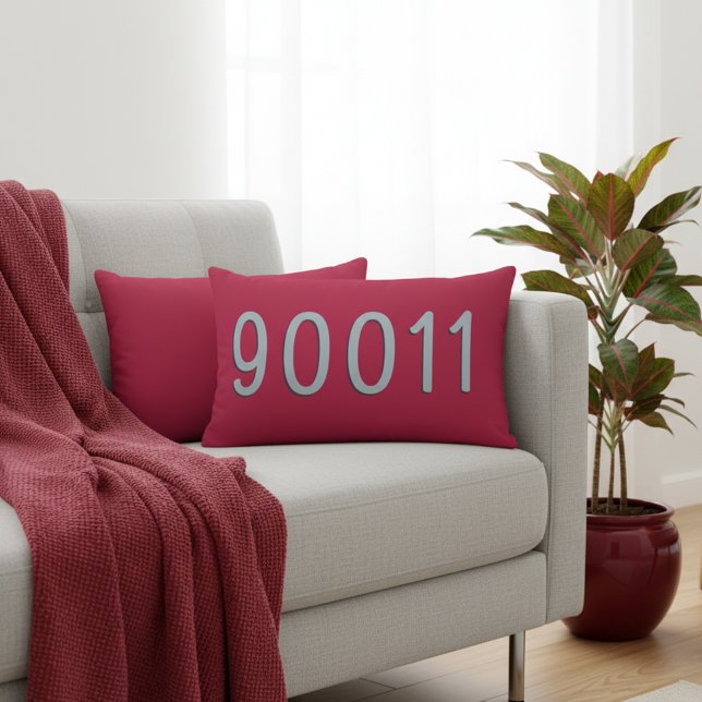 Coussin de l'emplacement du code postal personnali (Burgundy red ZIP code lumbar pillow. Customize it with your own's home lozation.)