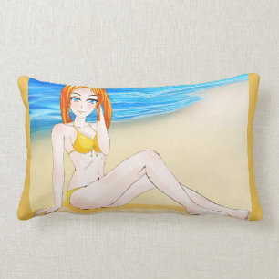 Coussin de lit blond de fille d'Anime