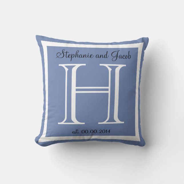Coussin de mariage personnalisé bleu (Recto)