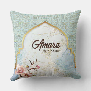 Coussin de mariée personnalisé   Aquarelle bleu cl