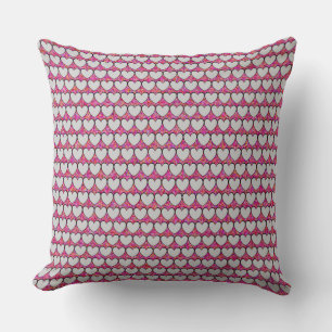 Coussin De mignons Coeurs d'argent partout sur le rose Mot