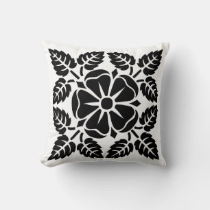 Coussin de modèle floral moderne noir et blanc