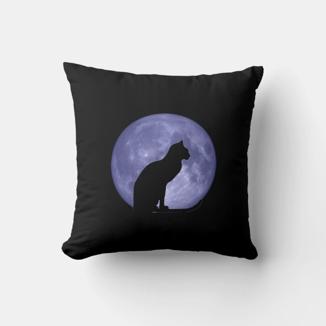 Coussin de Mojo de lune bleue de chat noir (Recto)