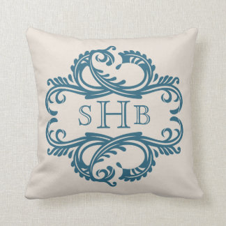 Coussin de monogramme Blue Chic Damask