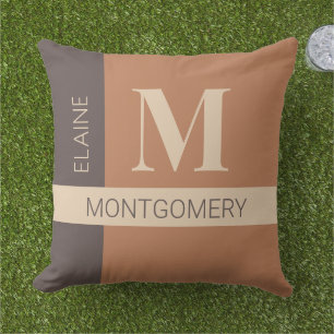 Coussin de monogramme de bloc de couleur Brown