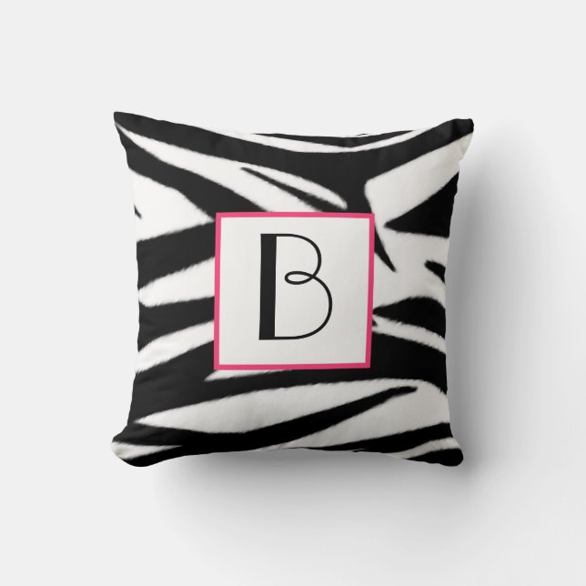 Coussin de monogramme d'impression de zèbre (Recto)