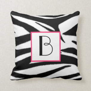 Coussin de monogramme d'impression de zèbre