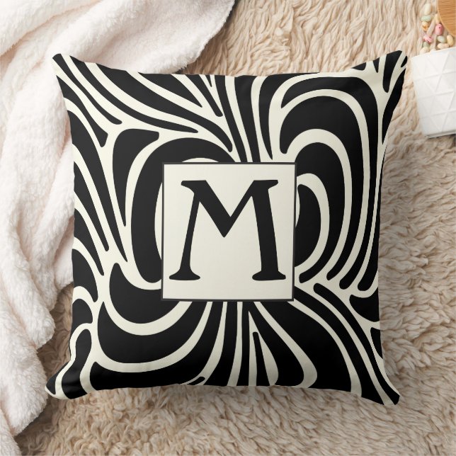 Coussin de monogramme noir et ivoire Décontracté D (Couverture)