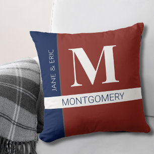 Coussin de monogramme rouge blanc bleu