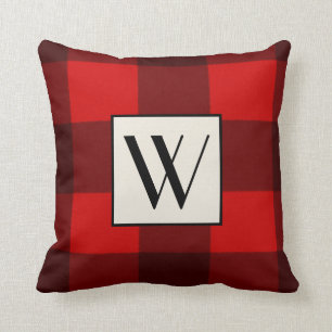 Coussin de monogramme rouge et noir
