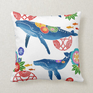 Coussin de motif de baleine de style du Japon