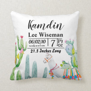 Coussin de naissance personnalisé Boho Llama Bohem