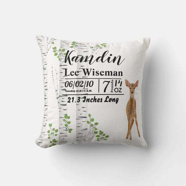 Coussin de naissance personnalisé Deer Doe Woodlan (Recto)