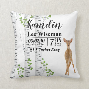 Coussin de naissance personnalisé Deer Doe Woodlan
