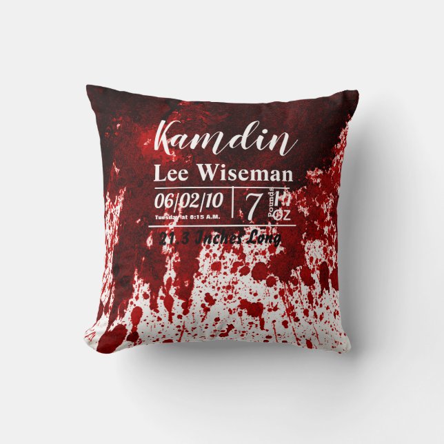 Coussin de naissance personnalisé Splatter de sang (Recto)