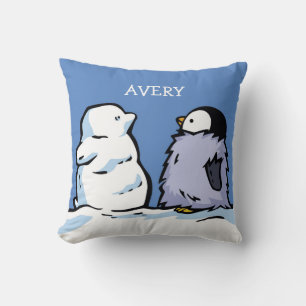 Coussin de neige à pingouin personnalisé