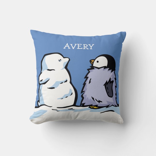 Coussin de neige à pingouin personnalisé (Recto)