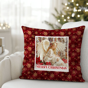 Coussin de Noël Ange Fantaisiste Poinsettia Cadeau