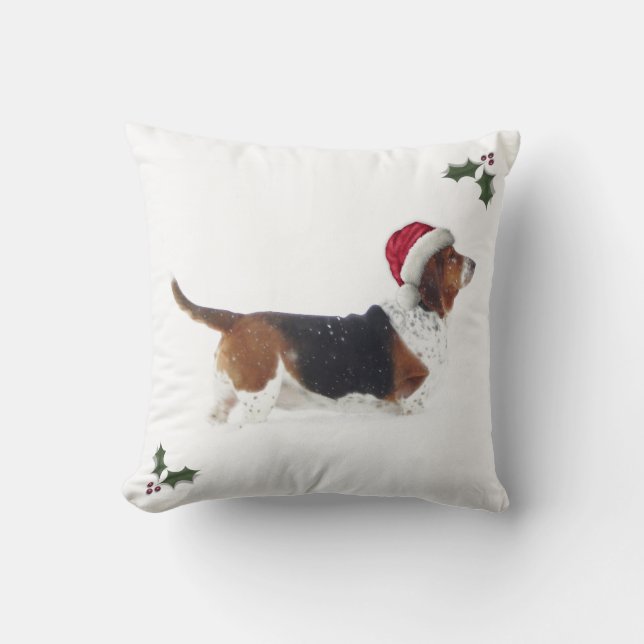 Coussin de Noël avec Basset Hound dans le (Recto)