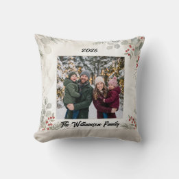 Coussin de Noël avec photo de famille à feuillage