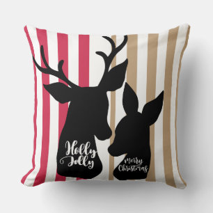 Coussin de Noël de Black Reindeer Chevron Stripe