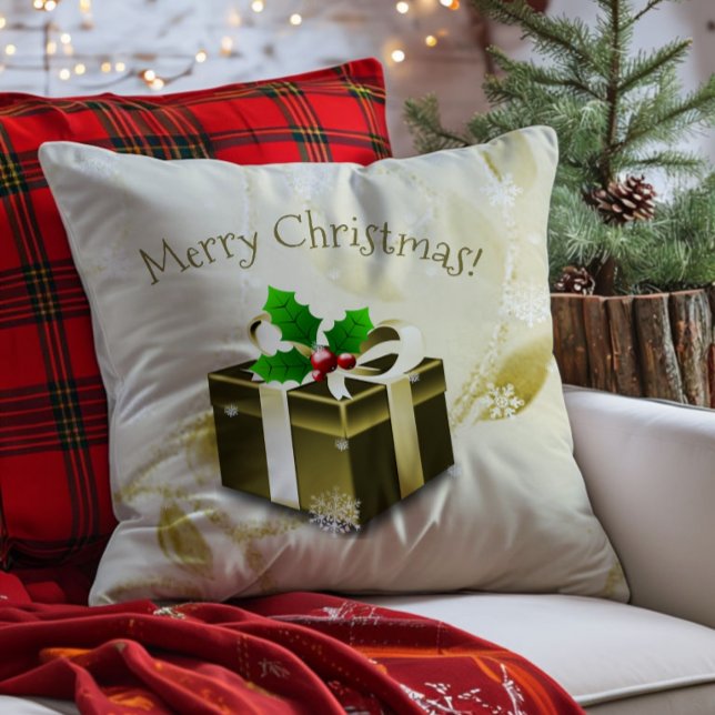 Coussin de Noël doré pour cadeau (Gold Christmas Gift Throw Pillow)