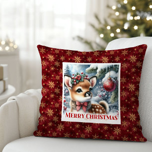Coussin de Noël doux forêt cerf d'hiver Cadeau déc
