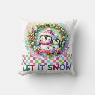 Coussin de Noël Famille de Manchots Qu'il neige