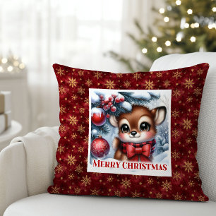Coussin de Noël Fawn Cozy Cadeau pour Enfants Neig